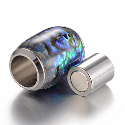 Bleu Royal 304 fermoirs magnétiques en acier inoxydable émaillé avec extrémités à coller, avec coquille, baril, bleu royal, 16x13~14mm, Trou: 6mm