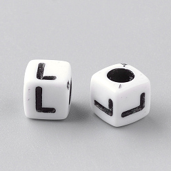 Letter L Opaque Acrylic Beads, Letter Style, Cube, Letter.L, 6x6x6mm, Hole: 3mm, about 3000pcs/500g