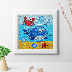 Whale DIY Square Animal Diamond Painting Kits, Including Frame, Resin Rhinestones, Diamond Sticky Pen, Tray Plate and Glue Clay, Whale Pattern, 185x185mm