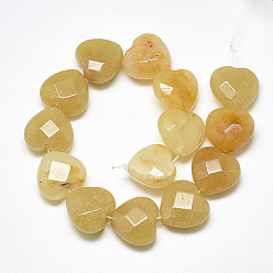 Topaz Jade Natural Topaz Jade Beads Strands, Faceted, Heart, 14.5~15x15~15.5x7~8mm, Hole: 1.2mm, about 14pcs/strand, 7.6 inch
