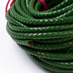 Green Braided Leather Cord, Leather Jewelry Cord, Jewelry DIY Making Material, Dyed, Round, Green, 6mm, about 10.93 yards(10m)/bundle