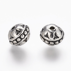 Antique Silver Tibetan Style Alloy Beads, Round, Lead Free & Nickel Free & Cadmium Free, Antique Silver, about 8mm in diameter, 7mm thick, hole: 1.5mm
