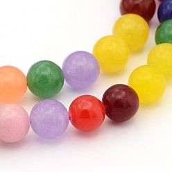 Mixed Color Natural White Jade Beads Strands, Dyed, Round, Colorful, about 8mm in diameter, hole, 1mm, about 50pcs/strand, 15.5 inch