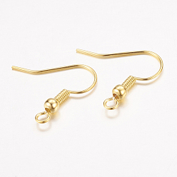 Golden Brass Earring Hooks, Ear Wire, with Horizontal Loop, Golden, 17~19x16~18x0.8mm, 20 Gauge, Hole: 2mm