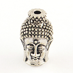 Античное Серебро Тибетский стиль Будды глава сплава бусины, без кадмия, без никеля и без свинца, античное серебро, 16x9.5x10 мм, Отверстие : 2 мм , около 215 шт / 1000 г