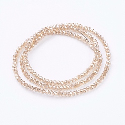 Tan Electroplate Glass Beads Strands, Full Rainbow Plated, Faceted, Rondelle, Tan, 3x2mm, Hole: 1mm, about 160~165pcs/strand, 15.35 inch~15.75 inch(39~40cm)