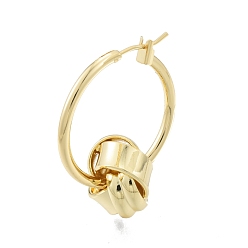 Real 18K Gold Plated Brass Knot Beaded Hoop Earrings for Women, Real 18K Gold Plated, 34.5mm, Pin: 0.9mm