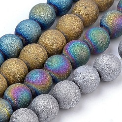 Couleur Mélangete Perles en verre electroplate, Style givré, ronde, couleur mixte, 8mm, Trou: 1.5mm, Environ 72 pcs/chapelet, 24.8 pouce