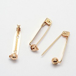 Real 18K Gold Plated Grade AAA Brass Brooch Findings, Back Bar Pins, with Two Holes, Cadmium Free & Nickel Free & Lead Free, Real 18K Gold Plated, 28x5x6mm, Hole: 1.5mm, Pin: 1mm