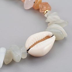 Quartz Rutilated Bracelets de perles tressées en quartz naturel et en pierre de lune blanche naturelle, avec cauris, 1-7/8 pouces ~ 3-1/8 pouces (4.7~8 cm)