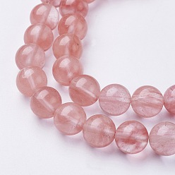 Salmon Cherry Quartz Glass Beads Strands, Round, Salmon, 10mm, Hole: 1mm, about 39pcs/strand, 16 inch