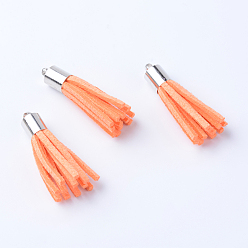 Mixed Color Faux Suede Tassel Pendant Decorations, with Brass Cord Ends, Platinum, Mixed Color, 33~34x7mm, Hole: 2mm