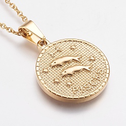 Pisces 304 Stainless Steel Pendant Necklaces, with Lobster Claw Clasps, Golden, Twelve Constellation/Zodiac Sign, Pisces, 17.91 inch(45.5cm), 2mm