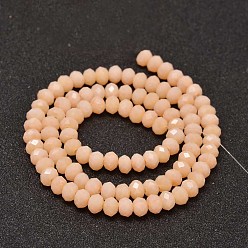 Light Salmon Faceted Rondelle Glass Beads Strands, Light Salmon, 6x4mm, Hole: 1mm, about 94pcs/strand, 17 inch