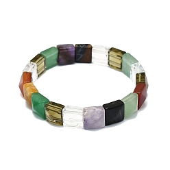 Mixed Stone Natural Gemstone Rectangle Beaded Stretch Bracelet for Women, Inner Diameter: 2-1/8~2-1/4 inch(5.5~5.7cm)