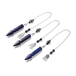 Lapis Lazuli Natural Banded Agate Pointed Dowsing Pendulums, Dyed, with Eco-Friendly Brass Findings, Platinum, Cadmium Free & Lead Free, Bullet, 31.35cm