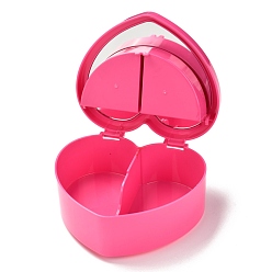Rose Chaud Boîtes à bijoux en plastique coeur, double couche avec couvercle et miroir, rose chaud, 12.2x13.3x5.55 cm, 4 compartiments / boîte