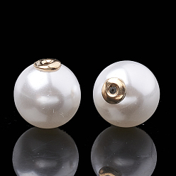 White High Luster Eco-Friendly Plastic Imitation Pearl Ear Nuts, Earring Backs, Grade A, with Aluminum Findings, Round, White, 8mm, Hole: 0.8mm