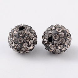 Black Diamond Polymer Clay Rhinestone Beads, Grade A, Round, PP15, Black Diamond, 10mm, Hole: 1.8~2mm, 6 Rows Rhinestone, PP15(2.1~2.2mm)