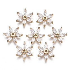 Clear Brass Micro Pave Cubic Zirconia Beads, Flower, Long-Lasting Plated, Light Gold, Clear, 14x12x4mm, Hole: 1.2mm
