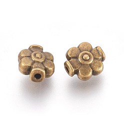 Bronze Antique Perles en alliage de style tibétain, sans cadmium et sans nickel et sans plomb, fleur, bronze antique, 9x8x5mm, Trou: 1.5mm