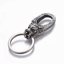 Antique Silver & Stainless Steel Color 304 Stainless Steel Split Key Rings, Keychain Clasp Findings, Smilodon, Antique Silver & Stainless Steel Color, 67.5mm, Clasp: 45x20.5x12mm, Ring: 27.5x2.5mm