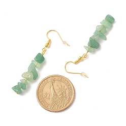 Green Aventurine Natural Green Aventurine Chip Beaded Dangle Earrings, Gemstone Drop Earrings for Women, Brass Jewelry, Golden, 50~54x7~11.5x5~8mm, Pin: 0.7mm