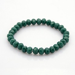Dark Green Faceted Opaque Solid Color Crystal Glass Rondelle Beads Stretch Bracelets, Dark Green, 68mm