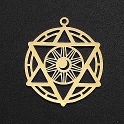 Golden 201 Stainless Steel Pendants, Laser Cut, Star of David with Moon, Golden, 35x30x1mm, Hole: 1.8mm