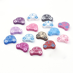 Mixed Color Natural Wood Printed Beads, Dyed, Car, Mixed Color, 18.5x25x6mm, Hole: 2mm, about 510pcs/500g