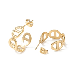 Golden 304 Stainless Steel C-shape Stud Earrings, Oval Link Wrap Half Hoop Earrings for Women, Golden, 21.5x20.5x7mm, Pin: 0.7mm