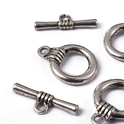 Antique Silver Tibetan Style Toggle Clasps, Lead Free and Cadmium Free, Ring, Antique Silver, 18x13.8x2.5mm, Hole: 5mm
