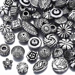 Античное Серебро CCB пластиковые шарики, для изготовления ювелирных изделий DIY, разнообразные, античное серебро, 7.5~19x7.5~14x3~8 мм, отверстие : 1.2~3.5 мм