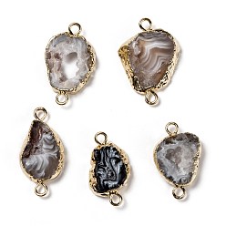 Botswana Agate Natural Botswana Druzy Geode Agate Links, with Golden Tone Brass Findings, Mixed Shapes, 29~35x16~24x6~7.5mm, Hole: 3mm