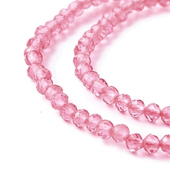 Pink Chapelets de perles en verre transparentes  , facette, ronde, rose, 2mm, Trou: 0.6mm, Environ 182~201 pcs/chapelet, 14.57~15.24 pouce ((37~38.7 cm)