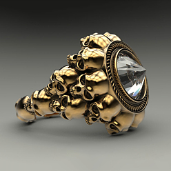 Antique Golden Crystal Rhinestone Cone Chunky Finger Ring, Alloy Skull Gothic Ring for Men Women, Antique Golden, US Size 8(18.1mm)