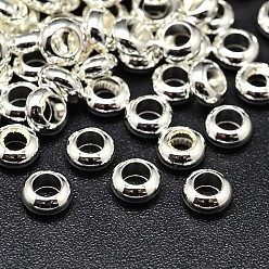Silver Brass Flat Round Spacer Beads, Silver, 7x3mm, Hole: 3.5mm