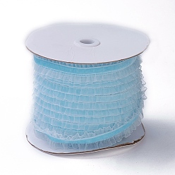 Light Sky Blue Nylon Elastic Ribbon, with Lace, for Jewelry Making, Light Sky Blue, 1 inch(25mm), 50yards/roll(45.72m/roll)