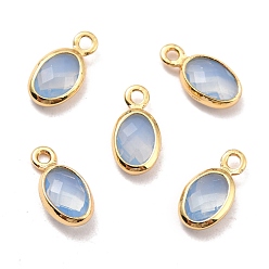 Bleu Ciel Clair Laiton écologique avec pampilles en verre, plaqué longue durée, sans plomb et sans cadmium et sans nickel, ovale, réel 18 k plaqué or, lumière bleu ciel, 9x4.5x2mm, Trou: 1.2mm