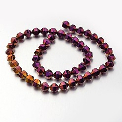 Purple Plated Electroplate Non-magnetic Synthetic Hematite Bead Strands, Polygon, Purple Plated, 8x8mm, Hole: 1mm, about 51pcs/strand, 15.7 inch