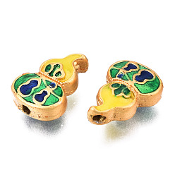 Sea Green Alloy Enamel Beads, Matte Style, Cadmium Free & Lead Free, Matte Gold Color, Gourd, Sea Green, 13x9x5mm, Hole: 1mm