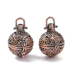 Red Copper Hollow Brass Round with Rose Cage Pendants, For Chime Ball Pendant Necklaces Making, Cadmium Free & Nickel Free & Lead Free, Red Copper, 27x21mm, Hole: 6x6mm, inner diameter: 18mm