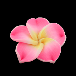 Hot Pink Handmade Polymer Clay 3D Flower Plumeria Beads, Hot Pink, 30x11mm, Hole: 2mm