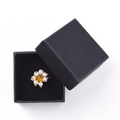 Citrine Adjustable Natural Citrine Finger Rings, with Natural Pearl, Silver Plated Brass Ring Shanks and Ball Head Pin, with Cardboard Packing Box, Size 7, 17mm