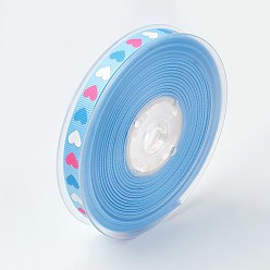 Светло-Голубой Полиэстер Grosgrain ленты, с сердцем напечатаны, Небесно-голубой, 3/8 дюйм (9 мм), около 100 ярдов / рулон (91.44 м / рулон)