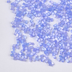 Cornflower Blue Glass Bugle Beads, Round Hole, Imitation Cat Eye, Cornflower Blue, 2~2.5x1.5~2mm, Hole: 0.8mm, about 30000pcs/bag