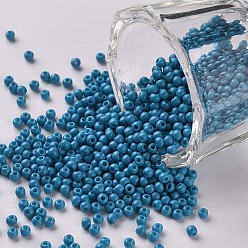 Deep Sky Blue 11/0 Grade A Round Glass Seed Beads, Baking Paint, Deep Sky Blue, 2.3x1.5mm, Hole: 1mm, about 48500pcs/pound
