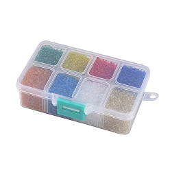 Mixed Color Glass Seed Beads, Transparent, Round Hole, Round, Mixed Color, 2mm, Hole: 1mm, 8colors, 23g/color, 184g/box