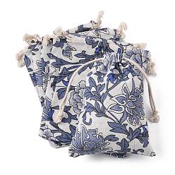 Slate Blue Burlap Packing Pouches, Drawstring Bags, Slate Blue, 17.3~18.2x13~13.4cm