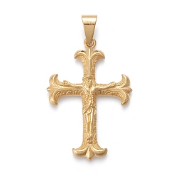 Doré  Pâques 304 grands pendentifs en acier inoxydable, crucifix croix, or, 55.5x37.5x7mm, Trou: 6.5x11mm